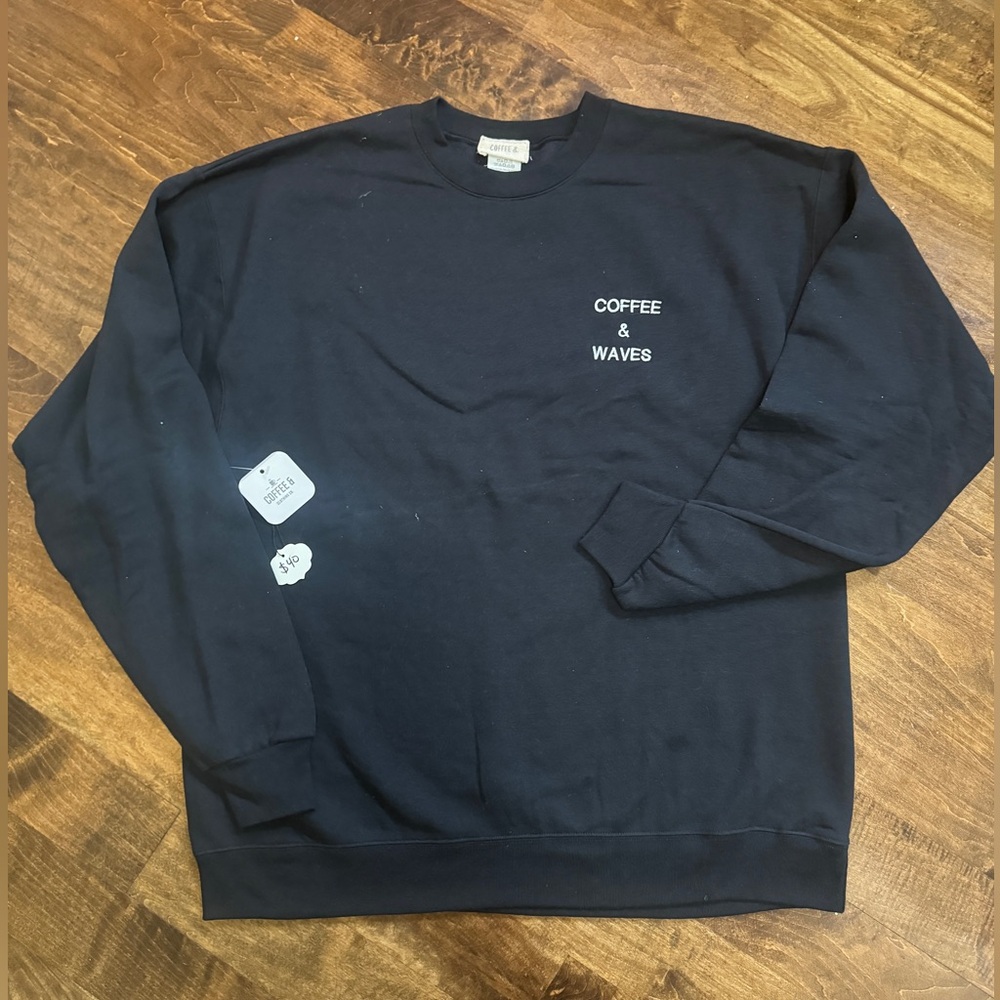 Sweatshirt- Coffee and Waves- Embroidered- Large- Black